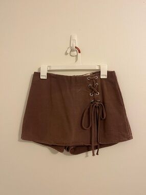 Brown Lace-Up Skort Shorts